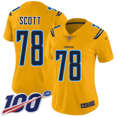 Los Angeles Chargers NFL Football Trent Scott Gold Jersey Women Limited #78 100th Season Inverted Legend->los angeles chargers->NFL Jersey
